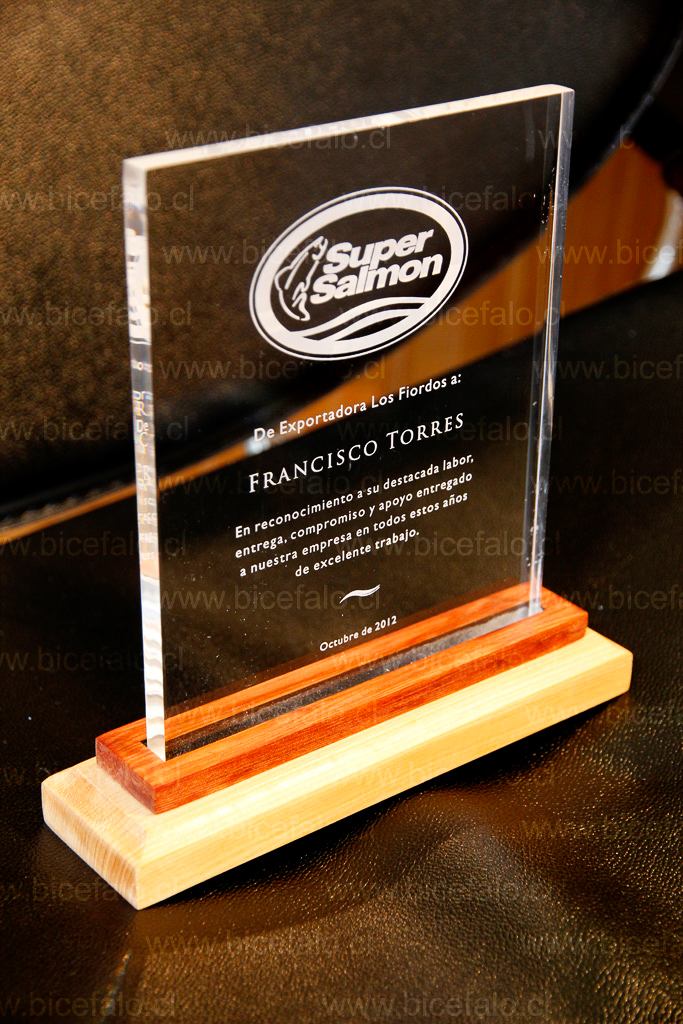 Trofeo acrilico madera super salmon